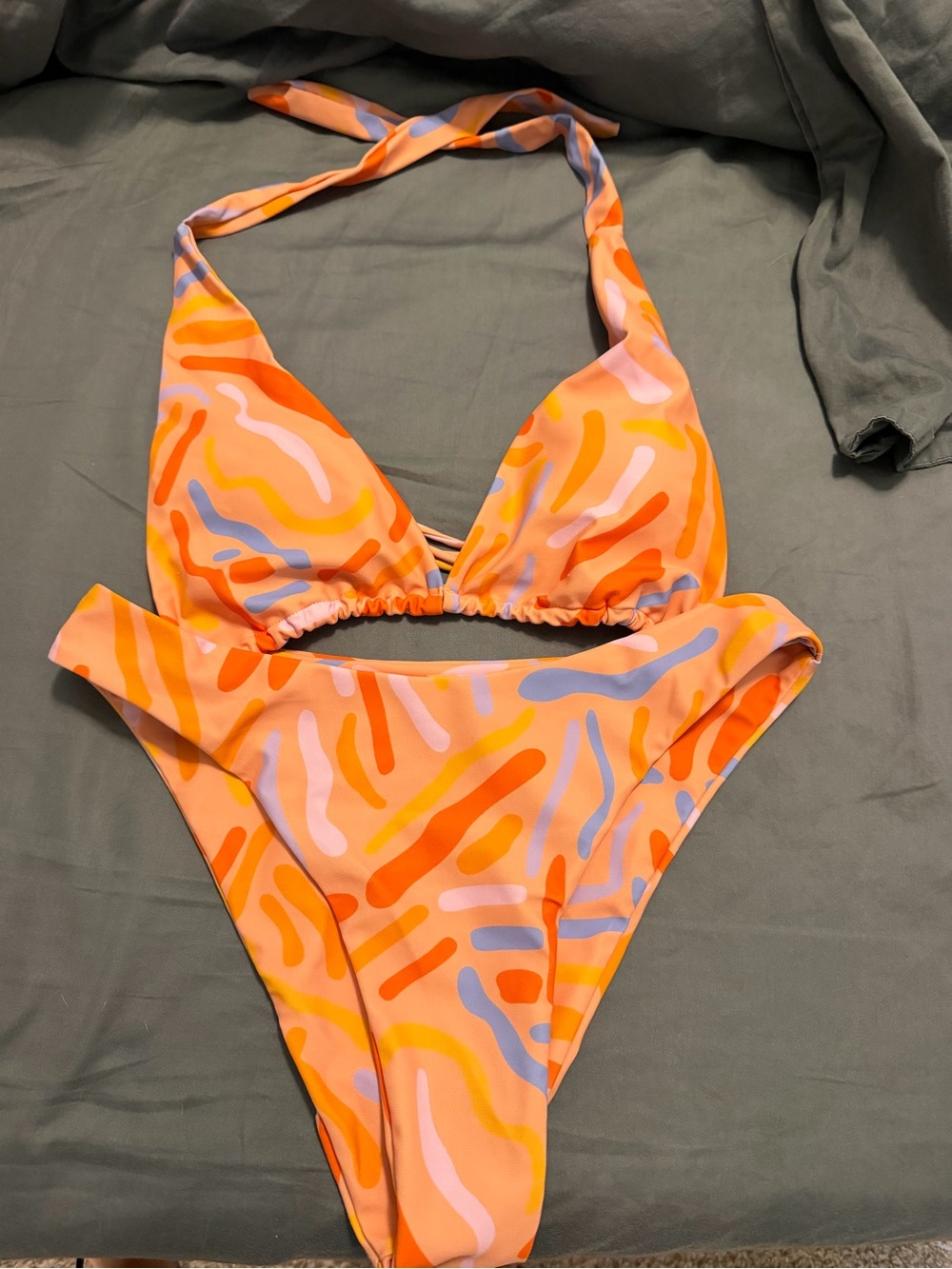 Orange Abstract-Print Halter One-Piece Swimsuit